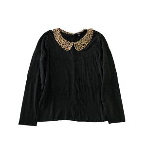 Torrid Womens Size 3 Black Long Sleeve Leopard Print Collar Sweater